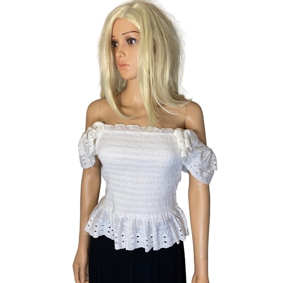 NWT House of Harlow 1960 REVOLVE Smocked Eyelet Top Boho Cotton S MSRP $160 - Picture 12 of 15